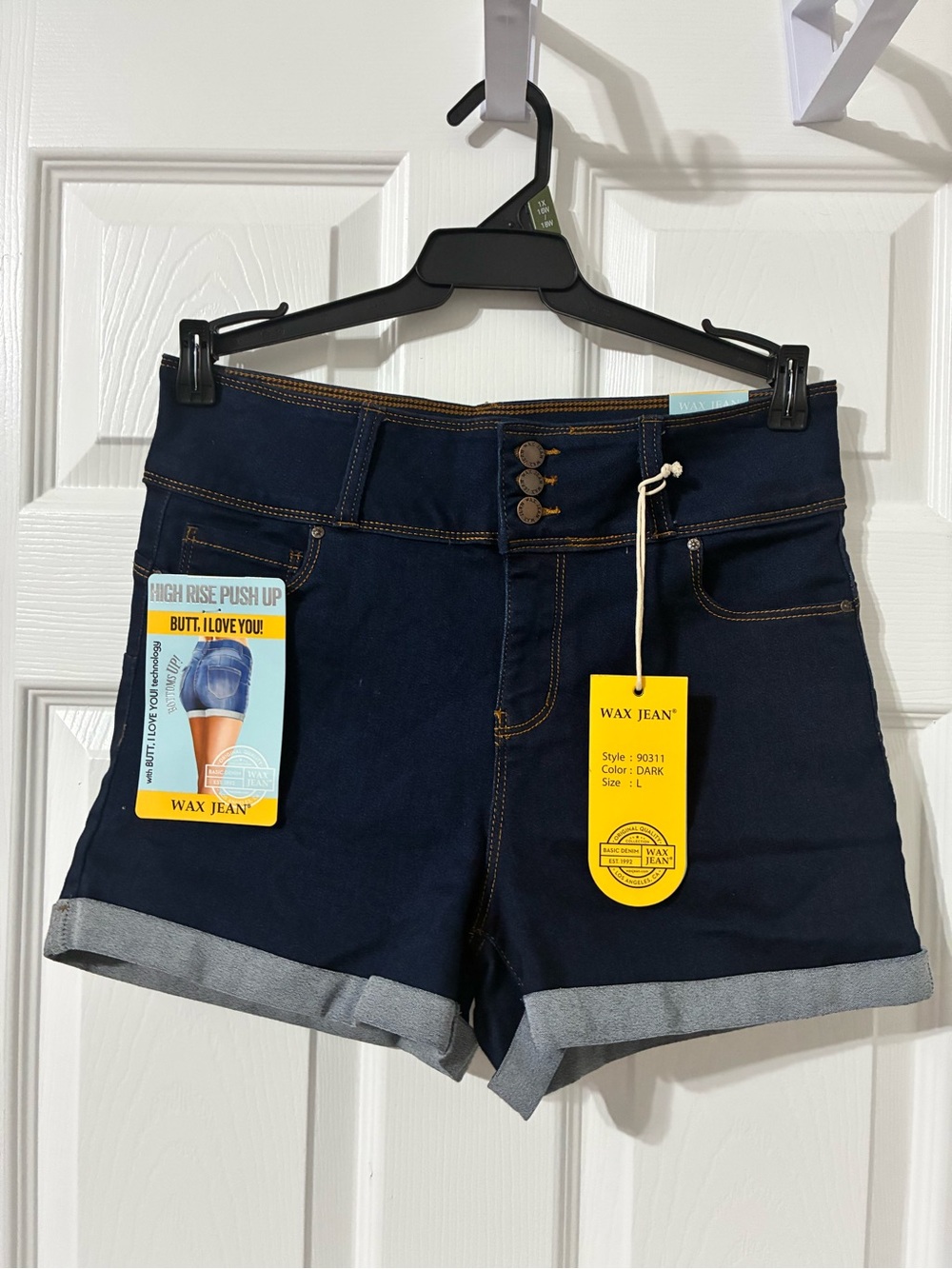 Women's Wax Jeans High Rise Shorts Push up Collection Size Large Dark wash denim